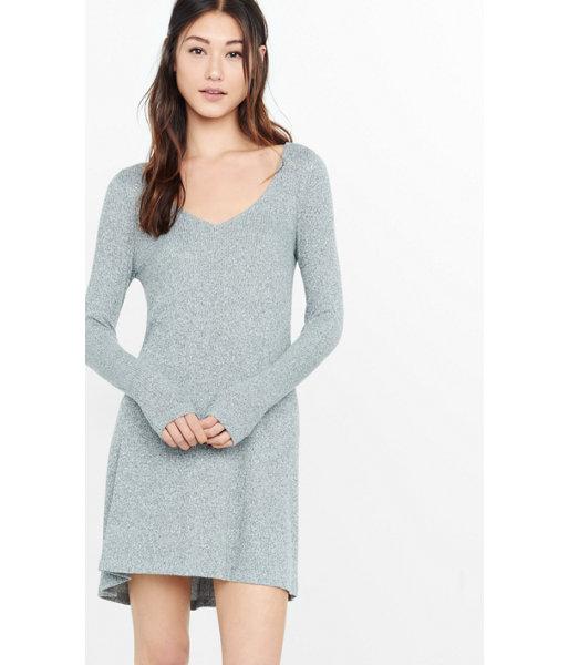 Express Women's Dresses V-neck Ribbed Trapeze Dress