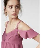 Express Solid Cold Shoulder Pintuck Button-up Cami