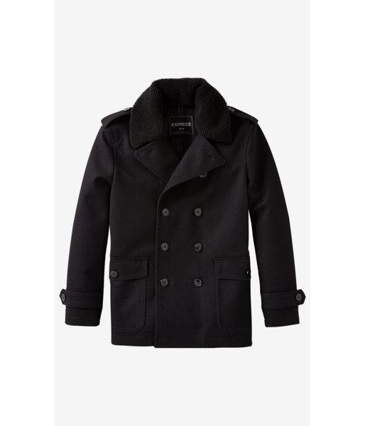 Express Men's Outerwear Black Sherpa Collar Peacoat
