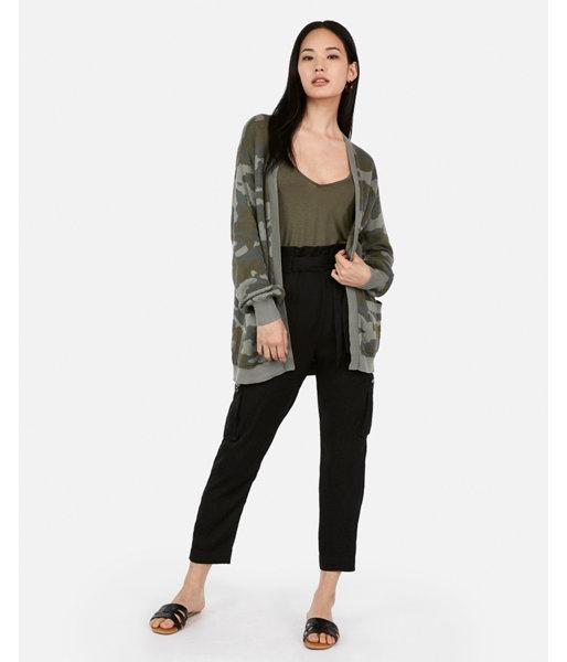 Express Womens Camo Balloon Sleeve Cardigan