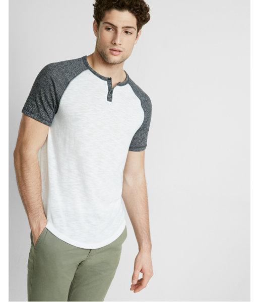 Express Marled Color Blocked Short Sleeve Knit Henley
