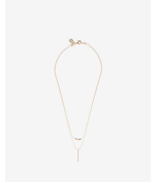 Express Womens Double Row Beaded Metal Pendant Necklace