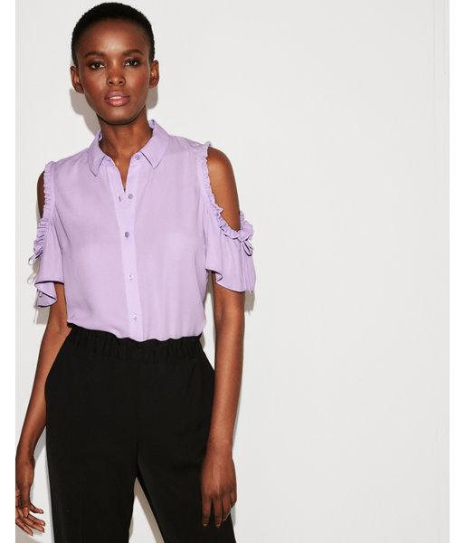 Express Womens Tie Sleeve Cold Shoulder Button-up