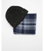 Express Mens Blue And Gray Plaid Scarf And Beanie