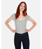 Express Womens Express One Eleven Ribbed Striped Button Front Tee