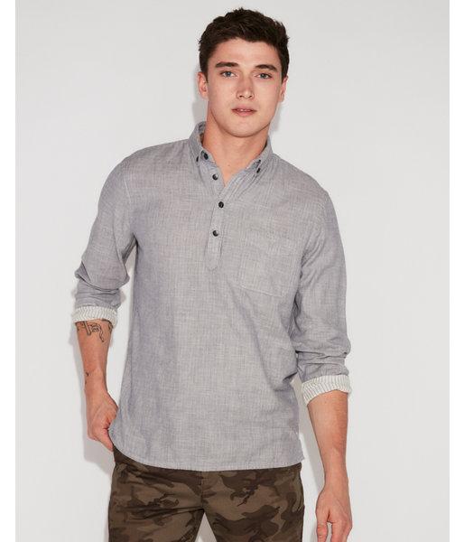Express Mens Slim Solid Long Sleeve Popover