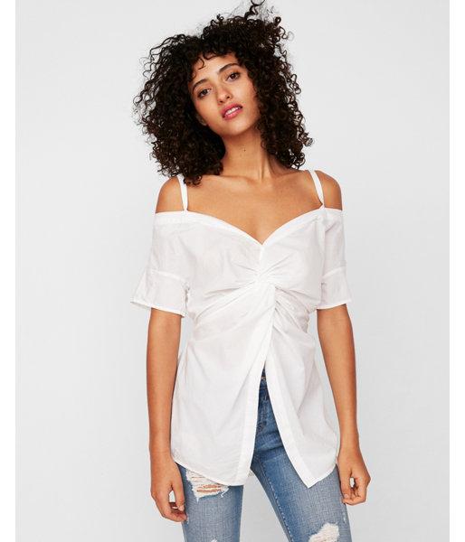 Express Womens Solid Off The Shoulder Twist Front