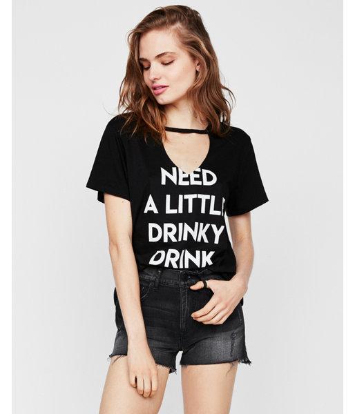 Express Womens Express One Eleven Need A Drink Choker Tee