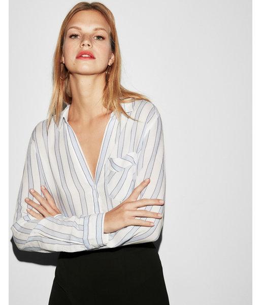 Express Womens Striped One Pocket Popover Blouse