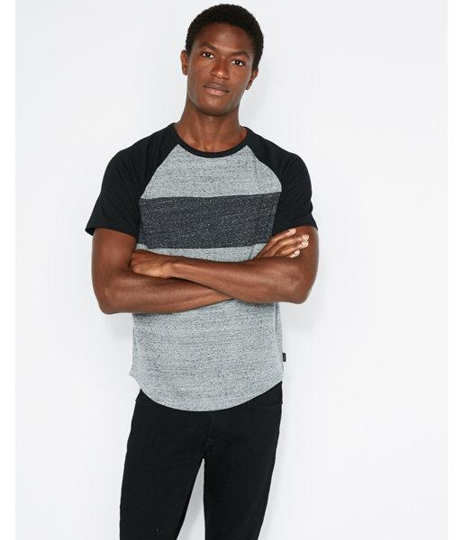 Express Mens Chest Stripe Crew Neck Baseball Tee