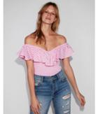 Express Womens Gingham Off The Shoulder Smocked Bodice Top