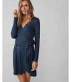 Express Womens Petite Striped Blue Wrap Dress
