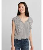 Express Womens Polka Dot Tie Neck Ruffle Top