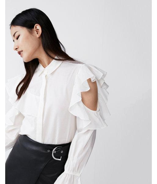 Express Womens Cut-out Ruffle Button-up Blouse