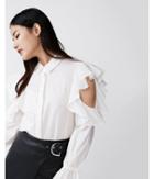Express Womens Cut-out Ruffle Button-up Blouse