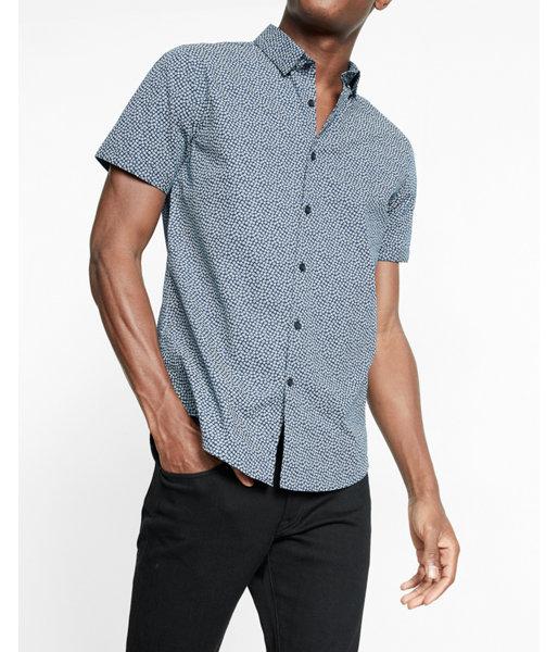 Express Fitted Micro Floral Print Short Sleeve Cotton