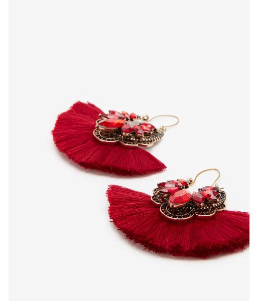 Express Womens Embellished Ornate Tassel Drop Earrings