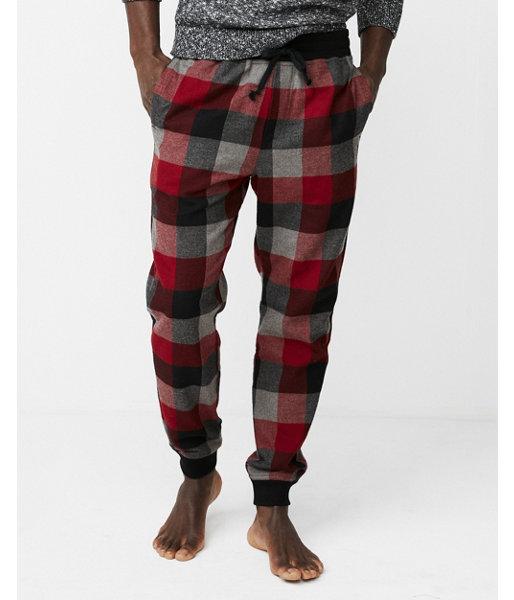 Express Mens Red Checkered Cotton Jogger Pant
