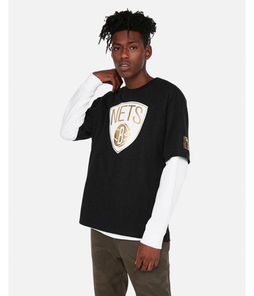 Express Mens Brooklyn Nets Nba Heavy Weight Foil Graphic Tee