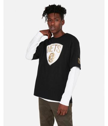Express Mens Brooklyn Nets Nba Heavy Weight Foil Graphic Tee