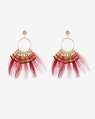 Express Womens Circle Beaded Feather Drop Earrings