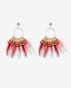 Express Womens Circle Beaded Feather Drop Earrings