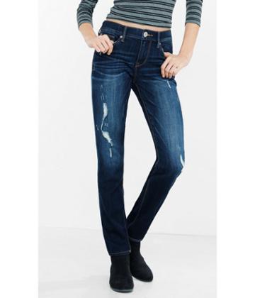 Express Women's Jeans Distressed Mid Rise Super