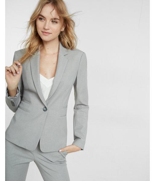 Express Petite Light Gray One Button Jacket