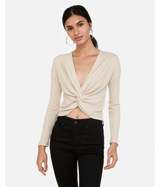 Express Womens Express One Eleven Reversible Waffle Twist Top