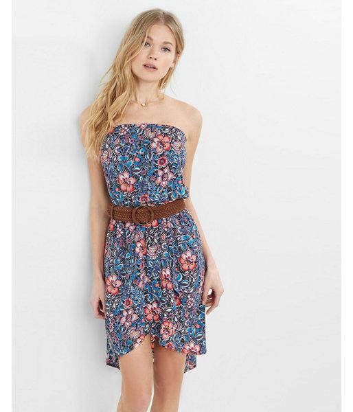 Express Womens Vine Floral Print Strapless Hi-lo Wrap Dress