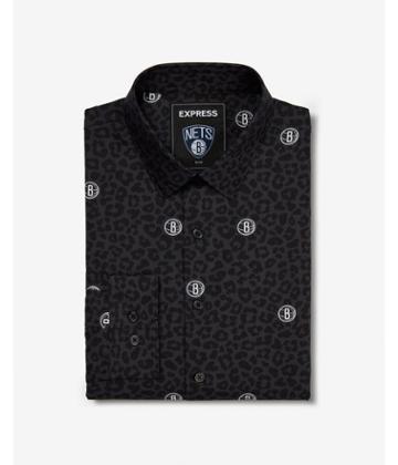 Express Mens Slim Brooklyn Nets Nba Printed Stretch Dress