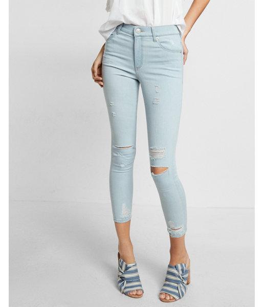 Express High Waisted Destroyed Cropped