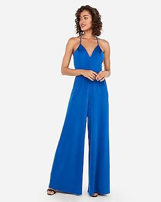 Express Womens Satin Wide Leg Palazzo Cross Back Jumpsuit