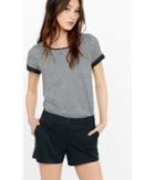 Express Women's Tops Micro Print Crew Neck Rolled