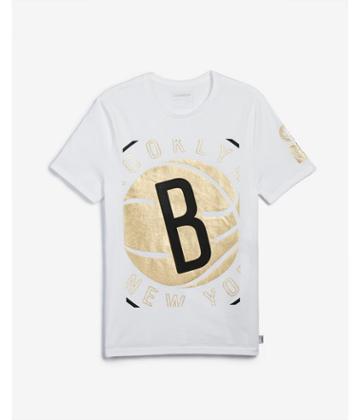 Express Mens Brooklyn Nets Nba Crew Neck Foil Graphic Tee
