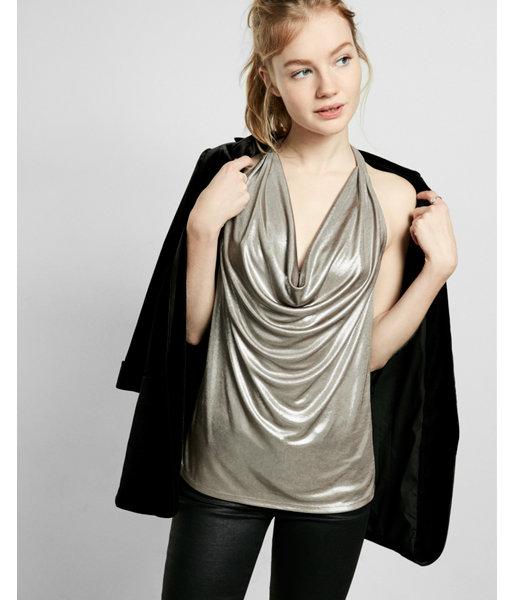 Express Womens Metallic Cowl Neck Halter Tank