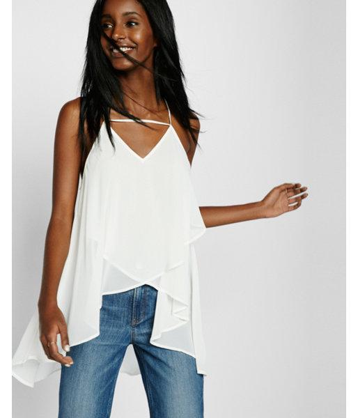 Express Womens Semi-sheer Chiffon Long V-neck Cami