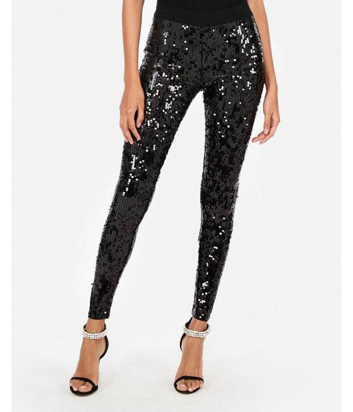 Express Womens High Waisted Sequin Stretch