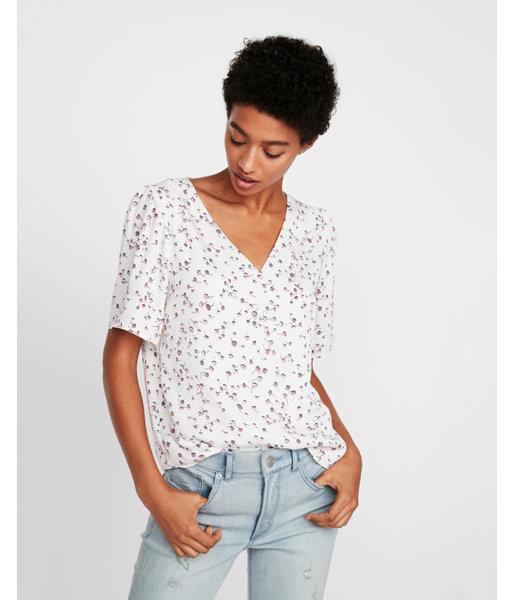 Express Womens Silky V-neck Floral Boxy Tee