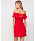 Express Womens Solid Off The Shoulder Ruffle Fit And Flare Dress