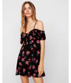 Express Womens Floral Cold Shoulder Fit And Flare Cami Dress