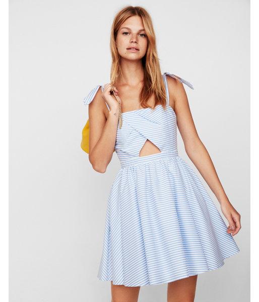 Express Womens Stripe Cutout Fit And Flare Dress