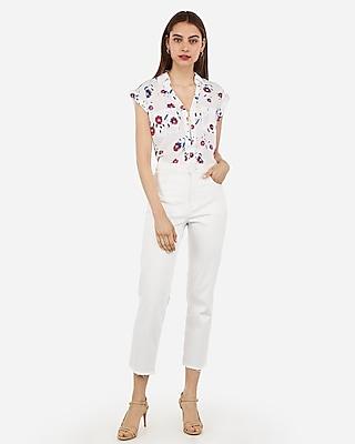 Express Womens Daisy Print Zip Front Chelsea Popover