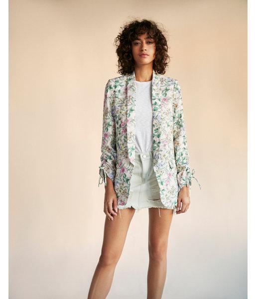 Express Womens Floral Ruched Sleeve Boyfriend Jacket
