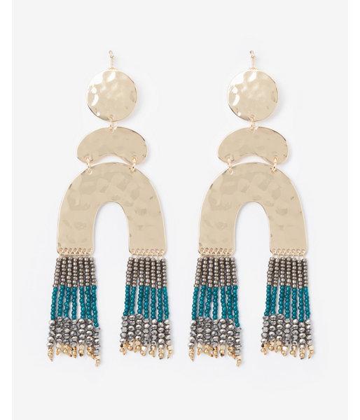 Express Womens Tiered Seed Bead Fringe Drop Earrings