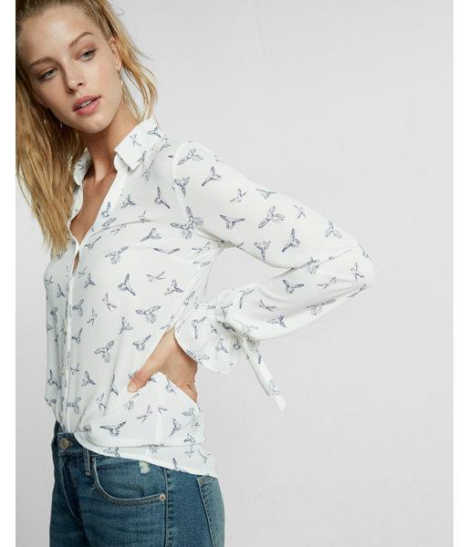 Express Slim Fit Bird Print Cinched Cuff Portofino