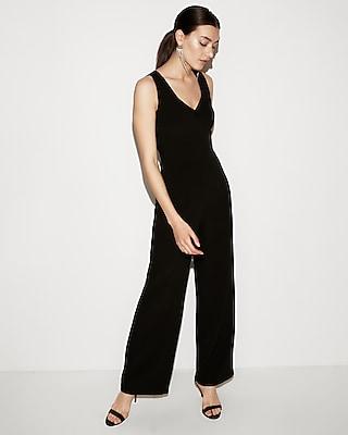 Express Womens Mesh V-neck Wide Leg Palazzo Jumpsuit