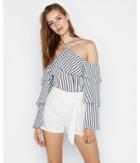 Express Womens Striped Tier Sleeve Halter Top
