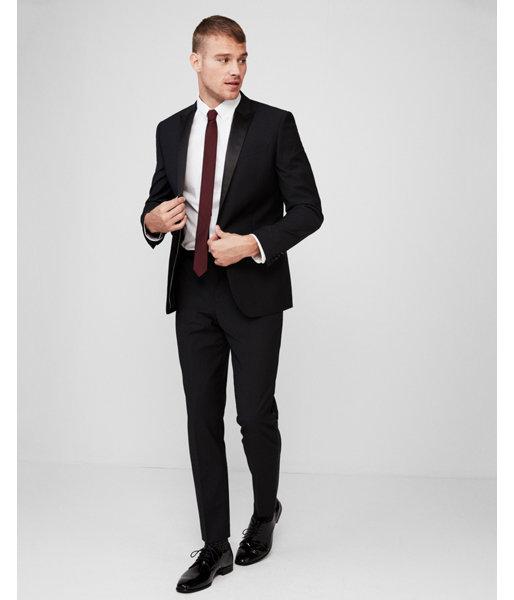 Express Mens Slim Black Performance Stretch Wool Blend Tuxedo Jacket