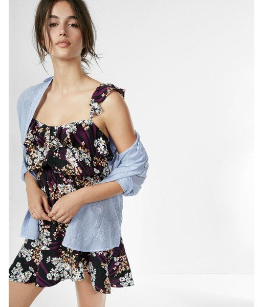 Express Womens Floral Ruffle Strap Cami Dress